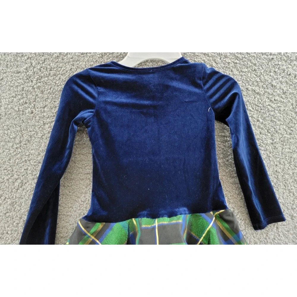 BONNIE JEAN Long Sleeved Velvet Bodice Dress Girl's 5 Navy/ Green w/ Bow - Picture 12 of 15